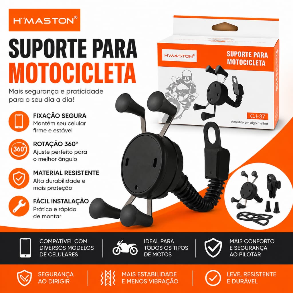 Suporte de Celular para Moto H'Maston CJ-37 Universal 360° Guidão