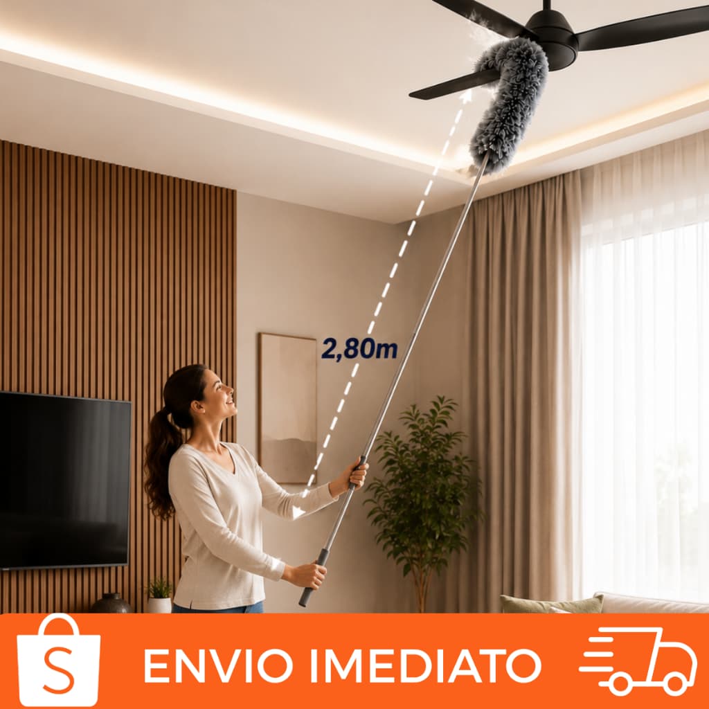 Espanador 2,80m Ajustável Telescópico Microfibra Limpa Pó Teias Teto Cantos Ajustável Lavável