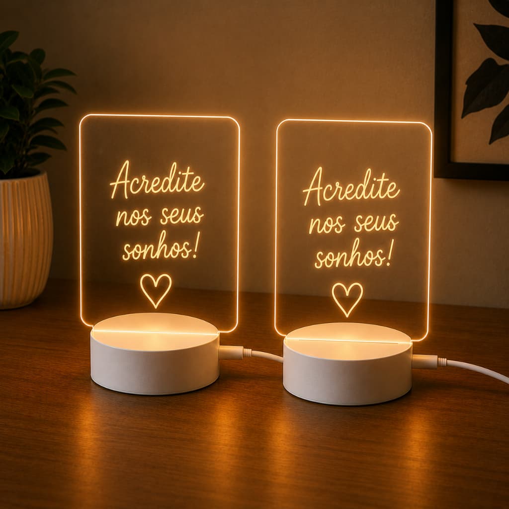 Kit 2 Luminária Mesa Led Com Caneta 3D Quadro Lousa De Escrever Abajur Presente