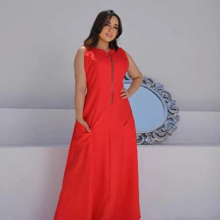 Vestido Longo Aurora Tecido Marrante com Elástico na Cintura Zíper Frontal e Bolsos Laterais