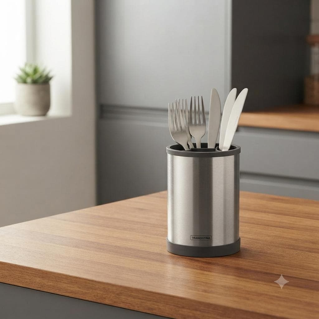 Porta Utensílios Giratório Tramontina Plurale Inox Organizador Suporte De Cozinha Premium
