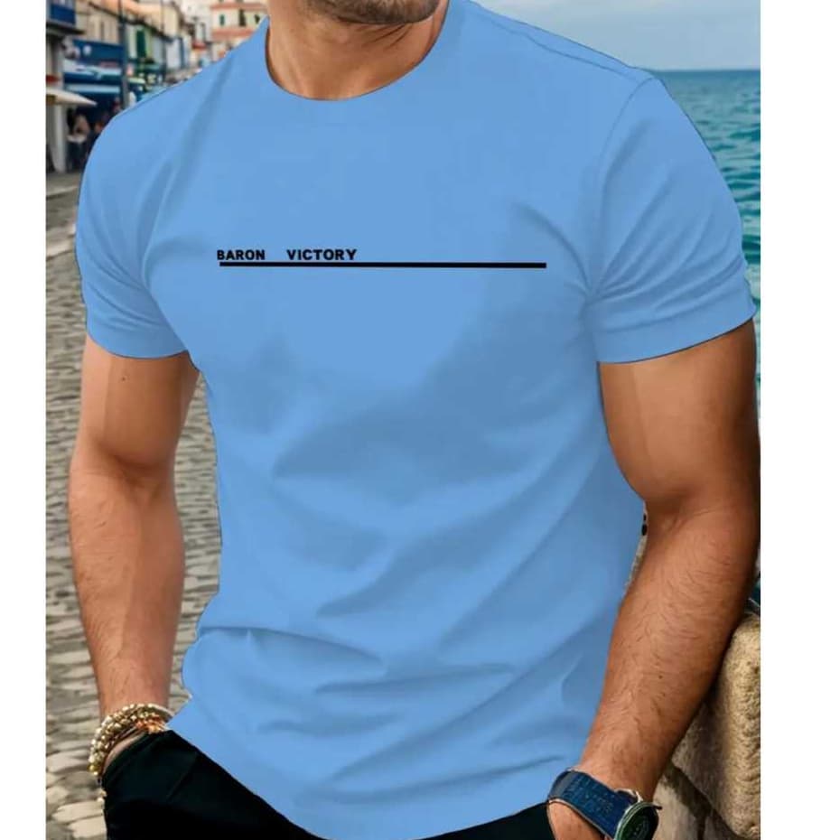 Camiseta Casual Masculina de Manga Curta com Impressão "BARÃO VITÓRIA" Gola Redonda, Primavera/Verão