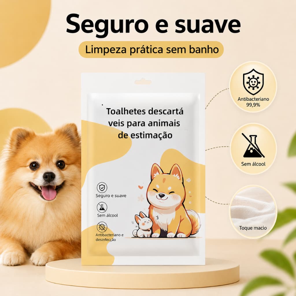 Luvas Toalhetes Descartáveis Banho a Seco para Cães e Gatos Sem Álcool Antibacteriano Macio 6 Unidades Higiene Pet