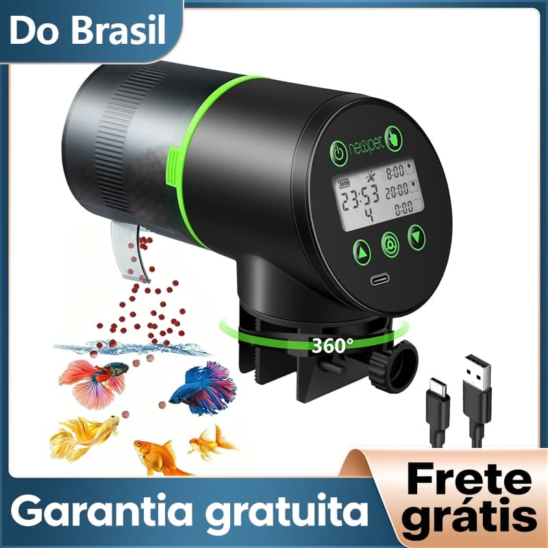 Alimentador Automático Peixes Aquário Newpet Bateria Ou Lítio Recarregável Dosador Programável