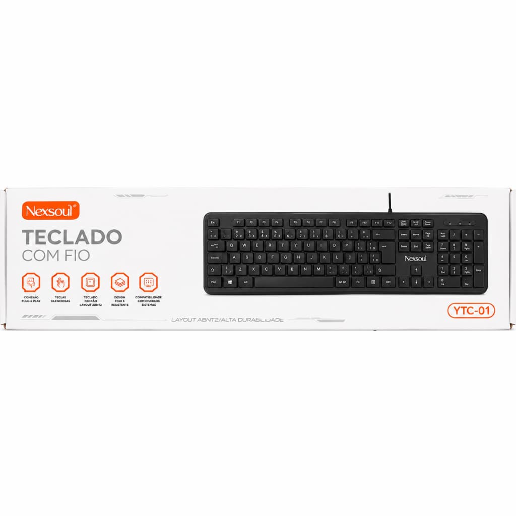 Teclado Nexsoul USB Com Fio ABNT2 107 Teclas Silencioso 1,35m PC Notebook