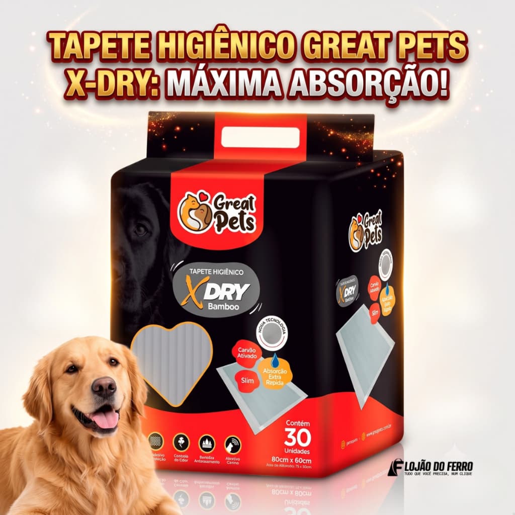 Tapete Higiênico Para Cães X-Dry 80x60cm 30unid Greats Pets + Brinde