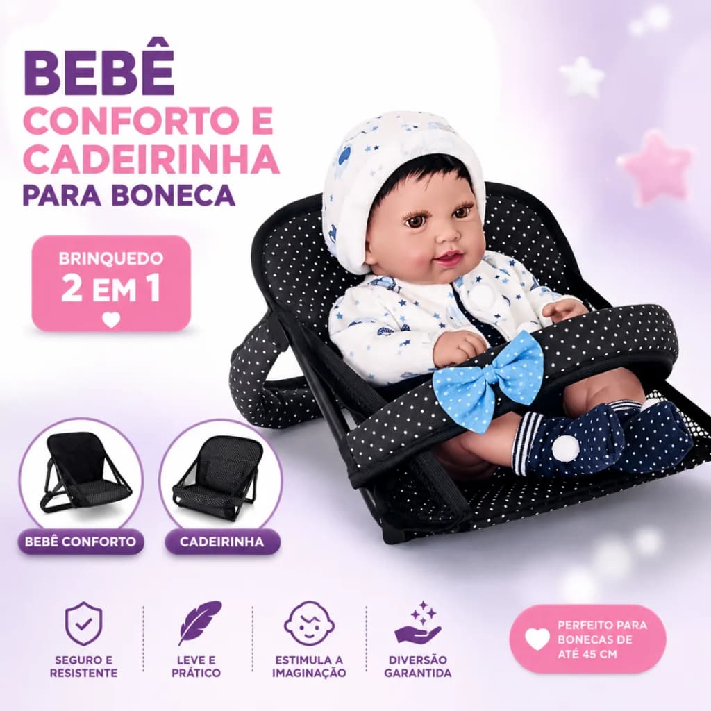 Brinquedo Bebê Conforto E Cadeirinha Papinha Pra Bonecas Reborn Grande