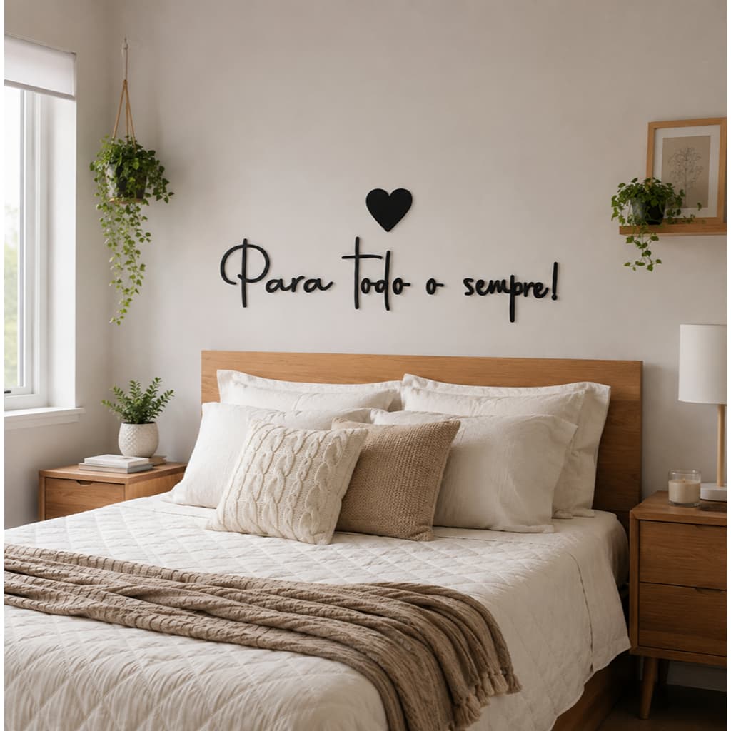 Placa Decorativa Frase: "Para todo o sempre!" com Coração - Decoração de Ambientes