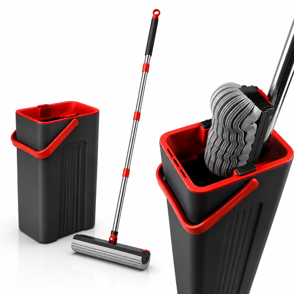Mop Esfregão Esponja Cleaner Pro – Esponja PVA Super Absorvente, Com Balde e Cabo em Aço Inox 125cm