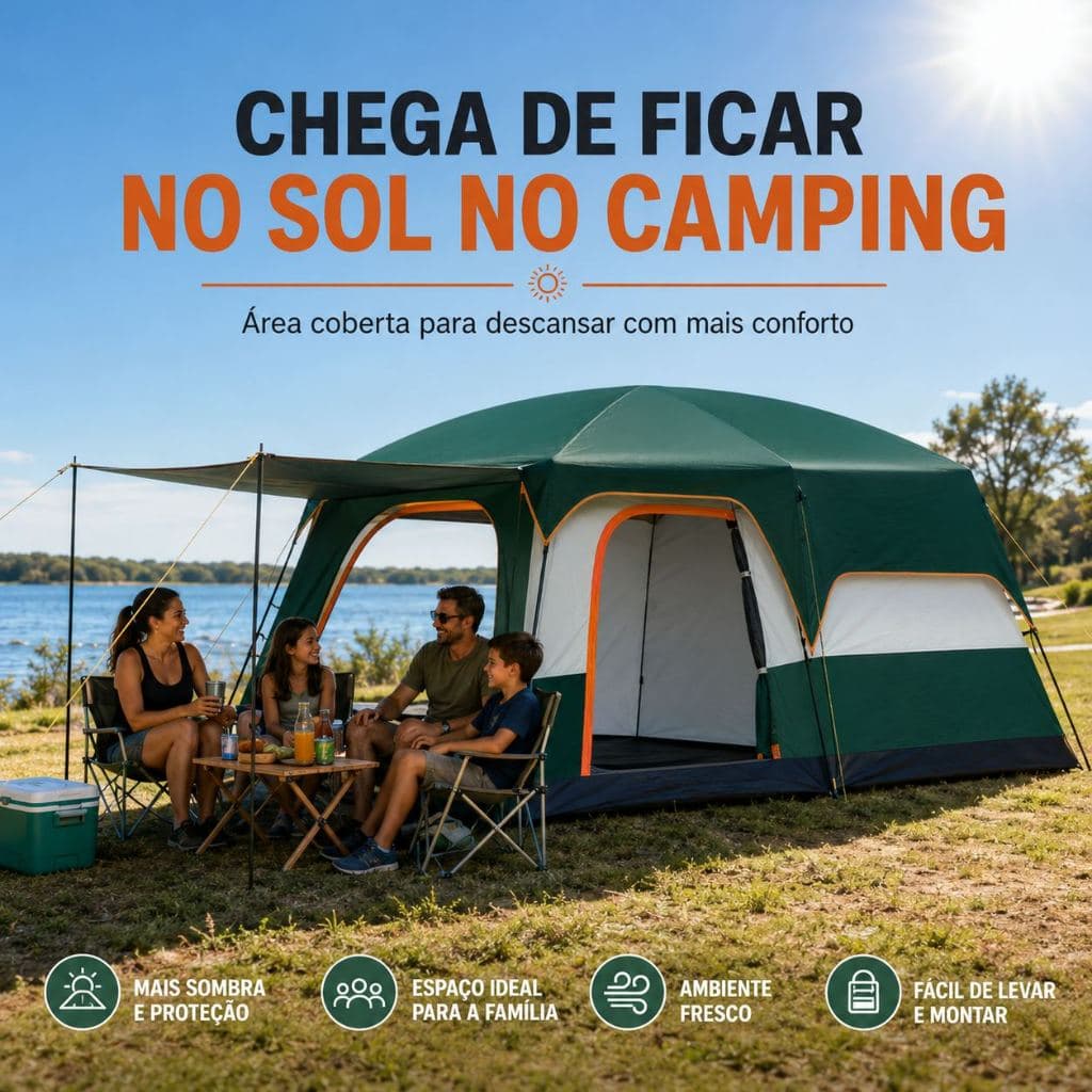 Barraca de Camping Familiar com 2 Quartos e Sala Espaçosa Para Viagens ao Ar Livre