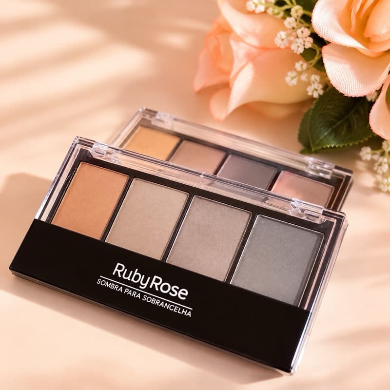 Paleta de Sombra Sobrancelhas Ruby Rose Sombras | 4 Tons de Sombras | Pincel Duo | Olhar Marcante é Definido