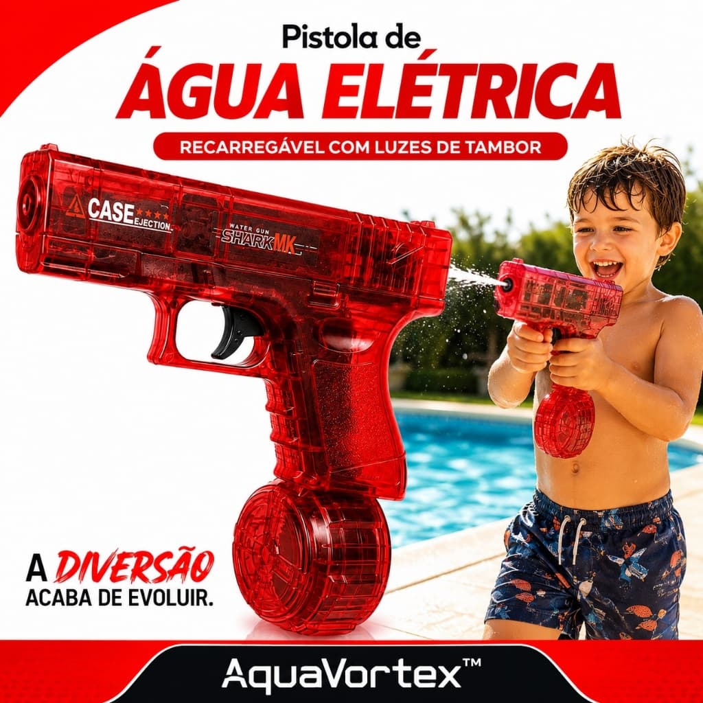 Pistola de Água Elétrica Infantil Recarregável USB com Luzes LED e Reservatório Tambor AquaVortex