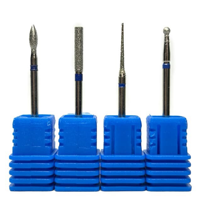 Kit 4 Brocas Diamantadas Chama Vela Cilíndrica Fina Bolinha Cutilagem Nail Desiger Manicure Unha