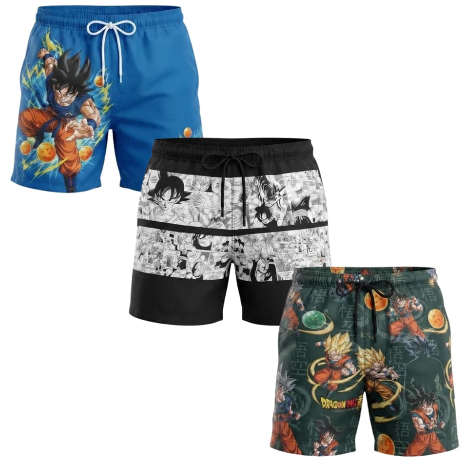 Kit 3 Shorts Bermudas Calções Tactel Estampado Anime Personagens Masculino Praia Academia P ao XG