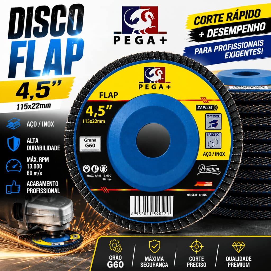 Disco Flap 4,5 Pol G60 PEGA+ Premium Aço Inox 115x22mm