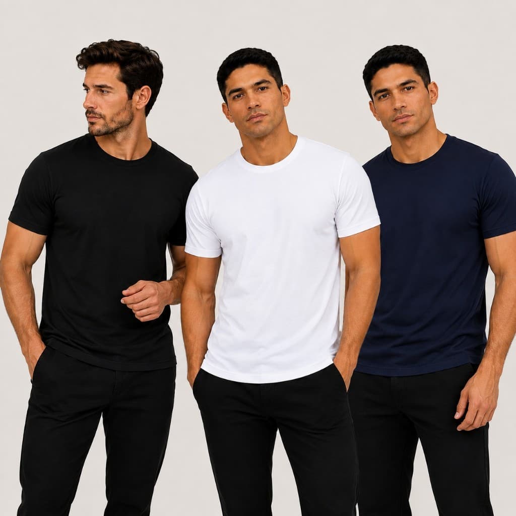 Kit 3 Camisetas Masculinas Básicas Lisas Manga Curta Poliéster Tradicional Casual