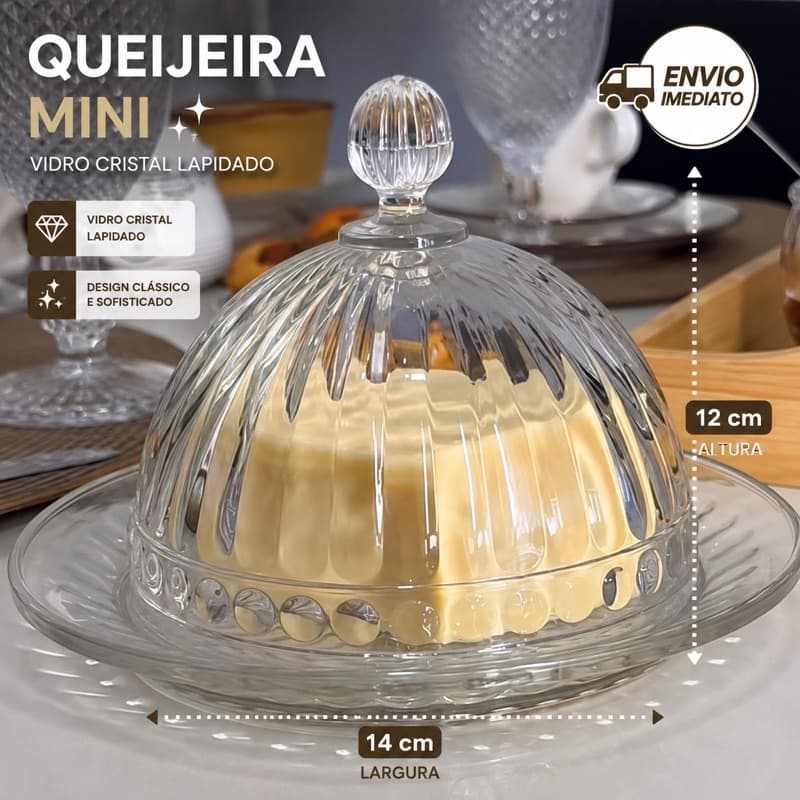 Mini Prato Doces Queijeira Milano Transparente 14x10 Resistente Decoração Mesa Posta Cristalino