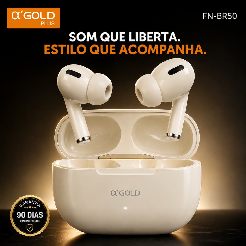 Fone Bluetooth 5.4 Sem Fio TWS A'Gold Plus FN-BR50 Touch Intra Auricular com Microfone e Estojo