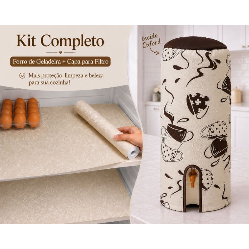 kit protetor de geladeira + capa filtro de barro 50cm altura