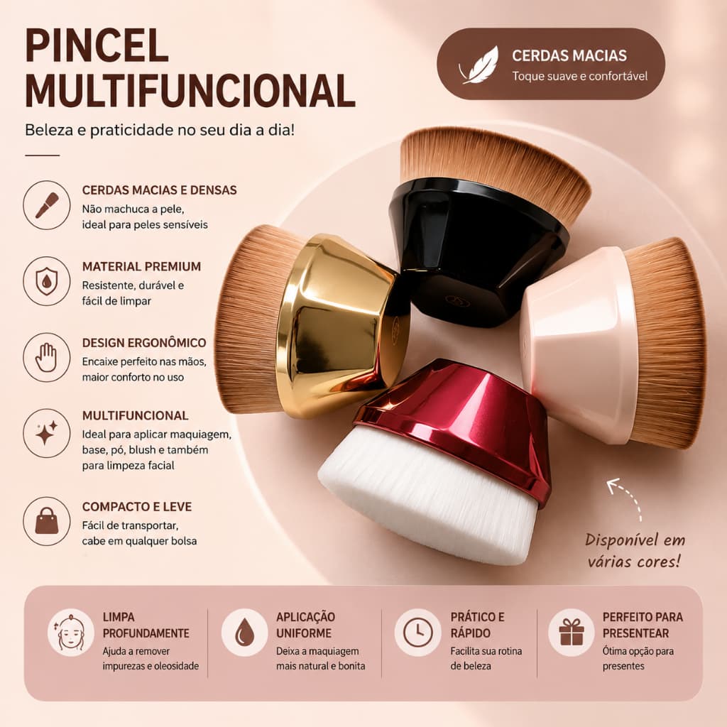 Pincel Hexágono  BB Cream/Para Base, Blush e Pó, De Maquilhagem e Esponja Veludo