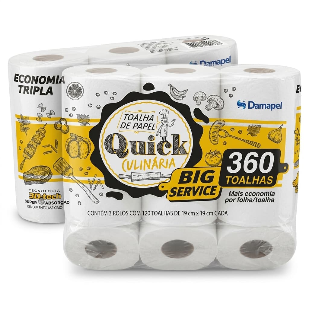Toalha De Papel Quick Damapel Big Service 360 Folhas Cozinha Atacado 1 2 3 Unid