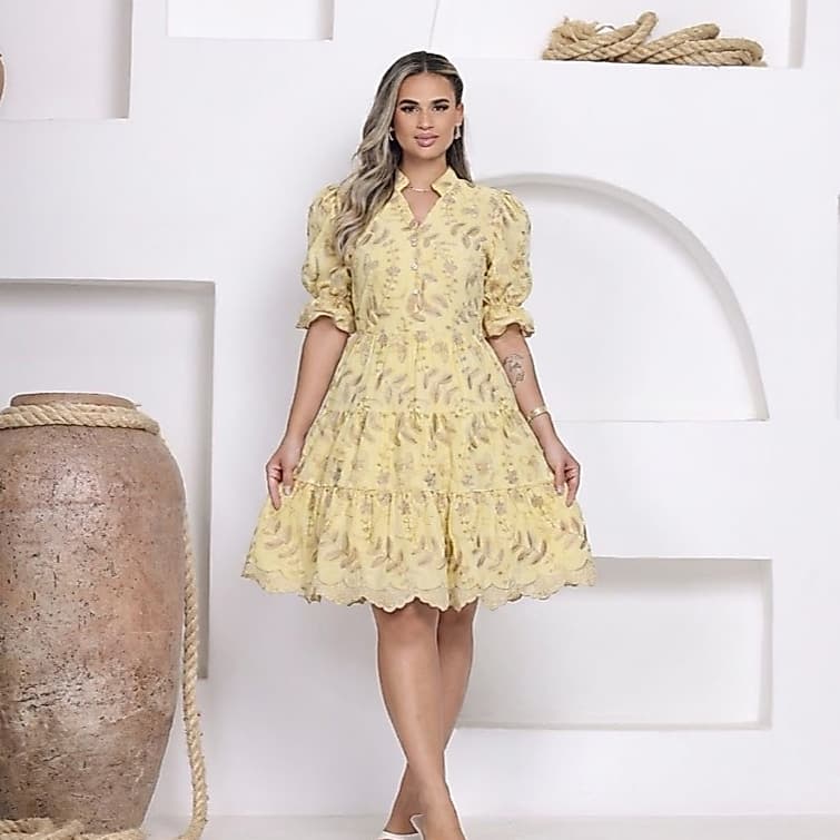 Vestido CURTO feminino premium layse bordado 3d e liso (botão funcional,manga princesa,forro,lastex)