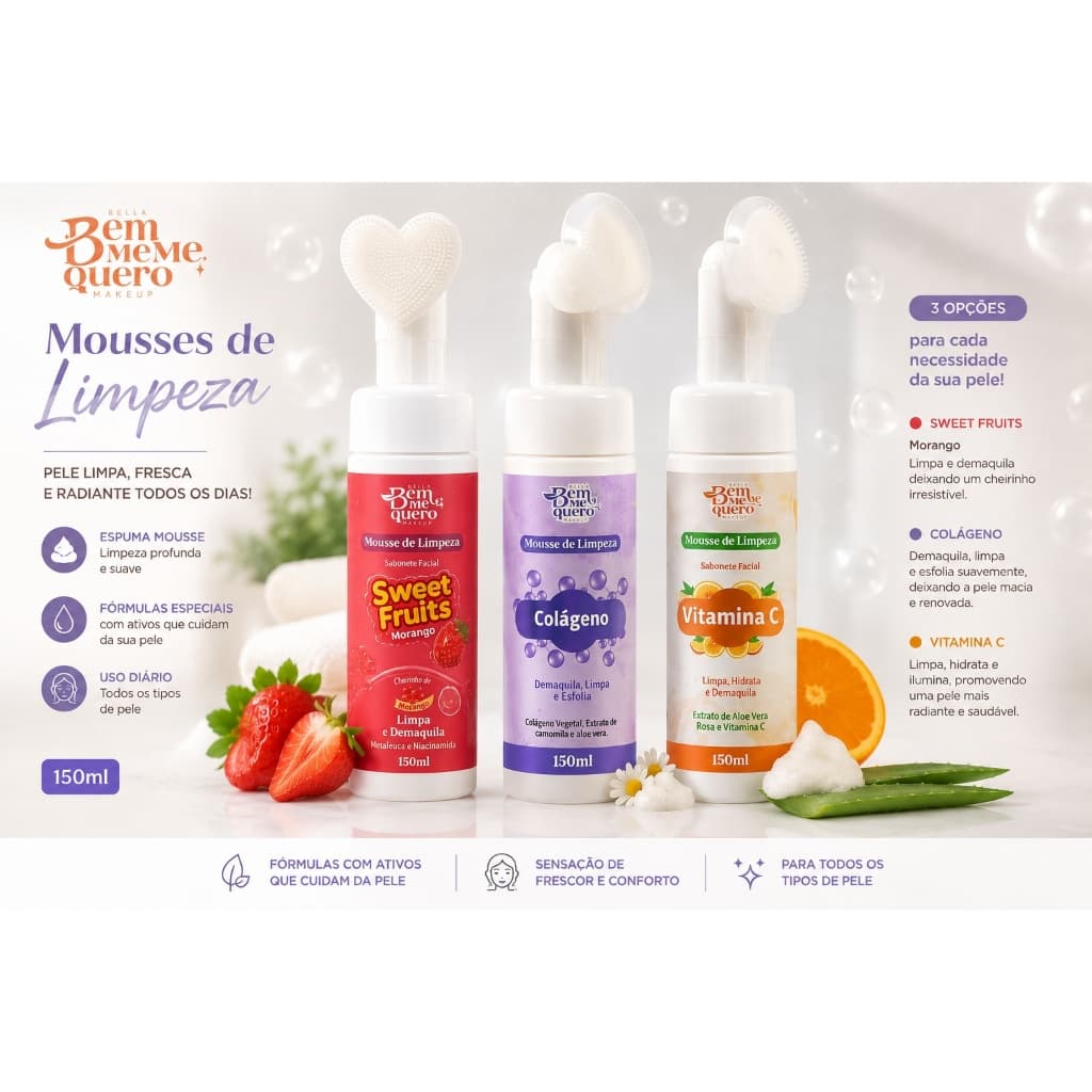 Mousse de Limpeza Facial-Vitamina C-Colageno-Sweets Fruits| Bem-Me Quero