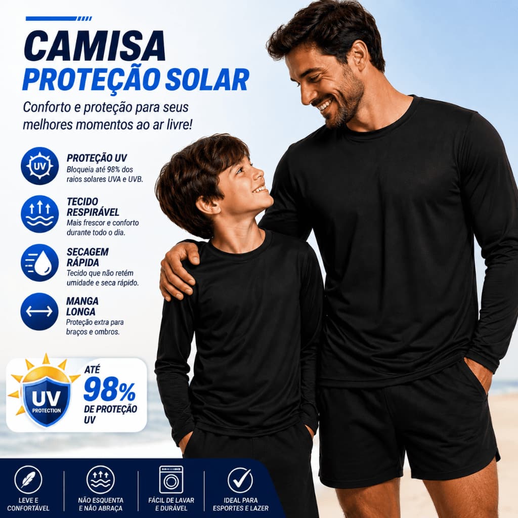Camisa Térmica Segunda Pele UV 50+ Manga Longa Esportiva Praia e Academia