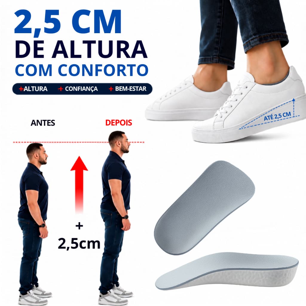 2 Palmilha Compensatória Aumenta Altura 2,5cm Ergonômica