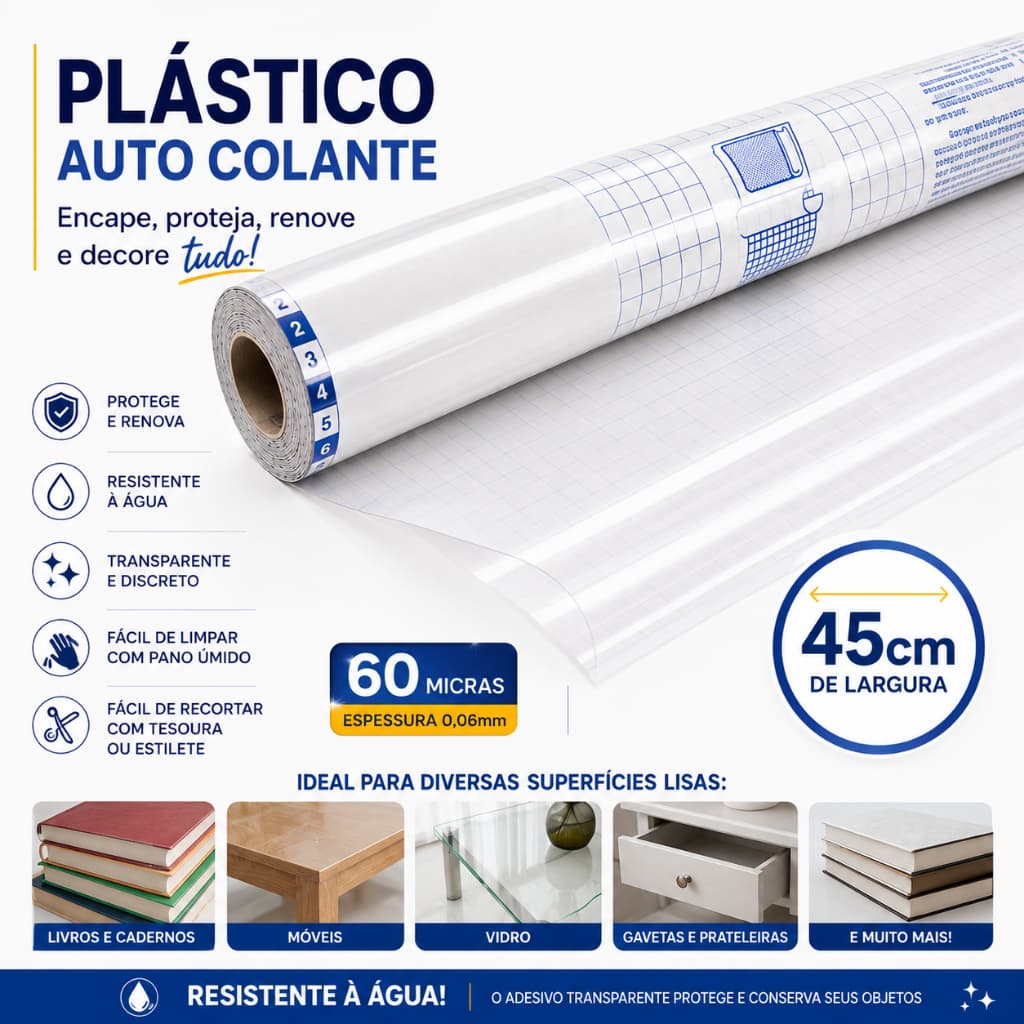 Plástico Adesivo Cristal Contact Transparente Encapar Livros e Caderno Envelopar