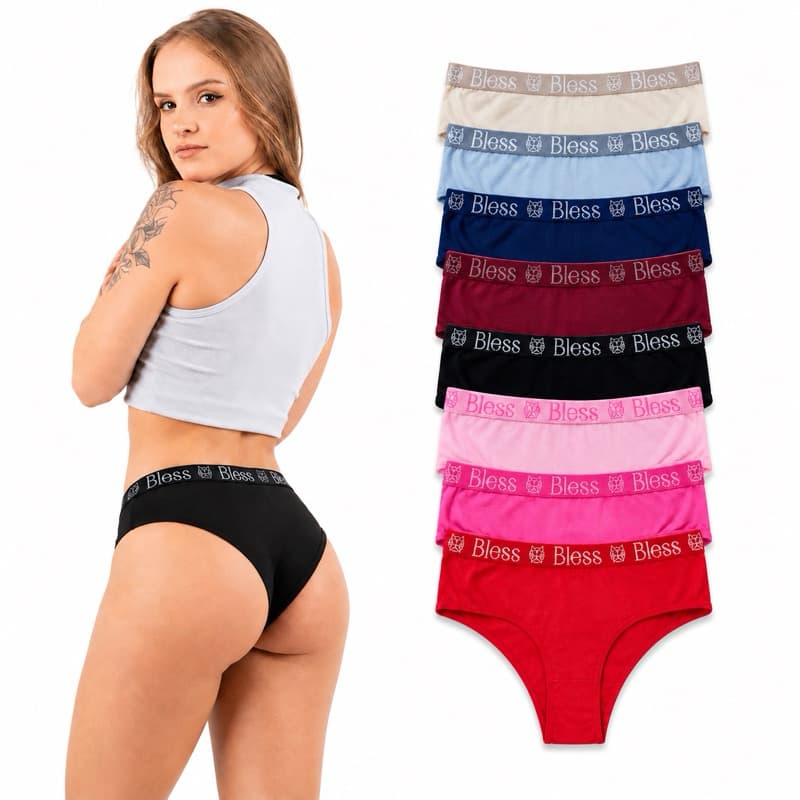Kit 10 Calcinhas de Algodão Conforto com Elástico Exposto Elástico Bordado Cotton