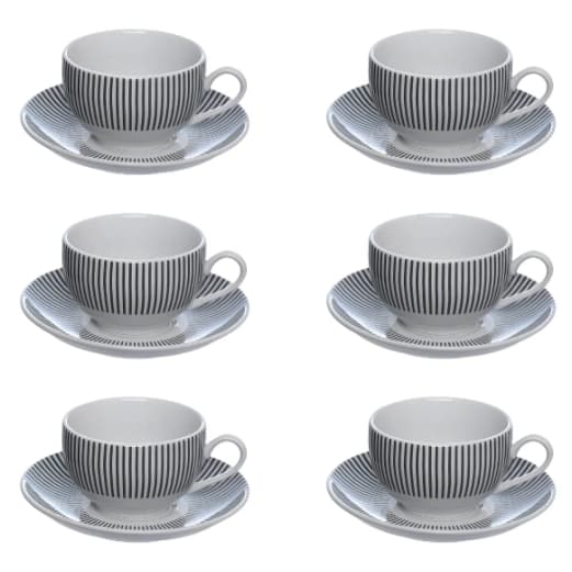 Hauskraft - Jogo 6 Xicaras com Pires Para Chá 160 Ml Porcelana Lisboa - Cantinho do Café