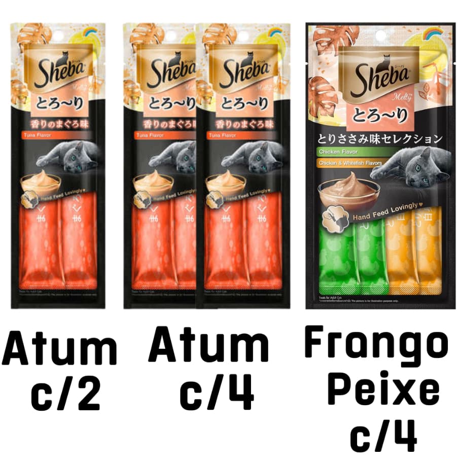 Sheba Petiscos Cremosos para Gato Adulto Sabores Atum e Frango com Peixe Branco