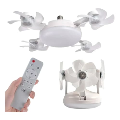 Ventilador Lampada de Teto Drone E27 Controle Remoto 3 Niveis Iluminaçao Ajustavel 3 ou 4 Helice