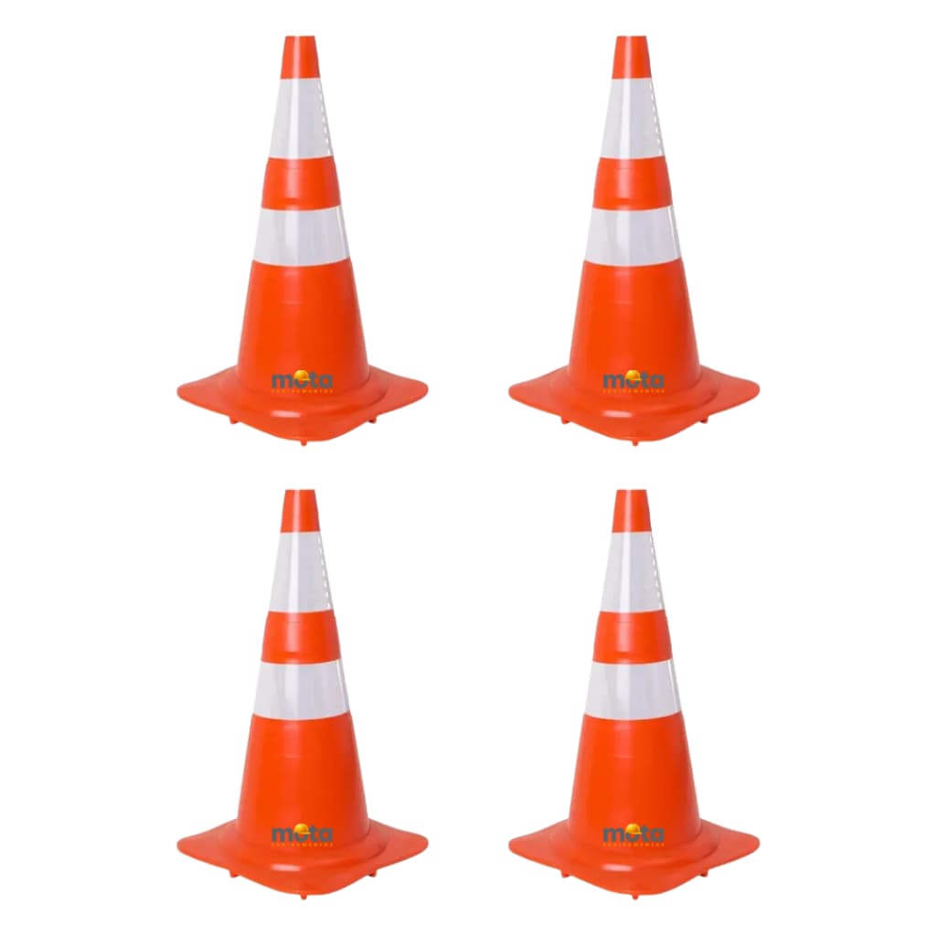Kit 4 Cone Flexível Pvc Borracha Norma Nbr 15071 75cm Laranja Com Refletivo Sinalização Trânsito
