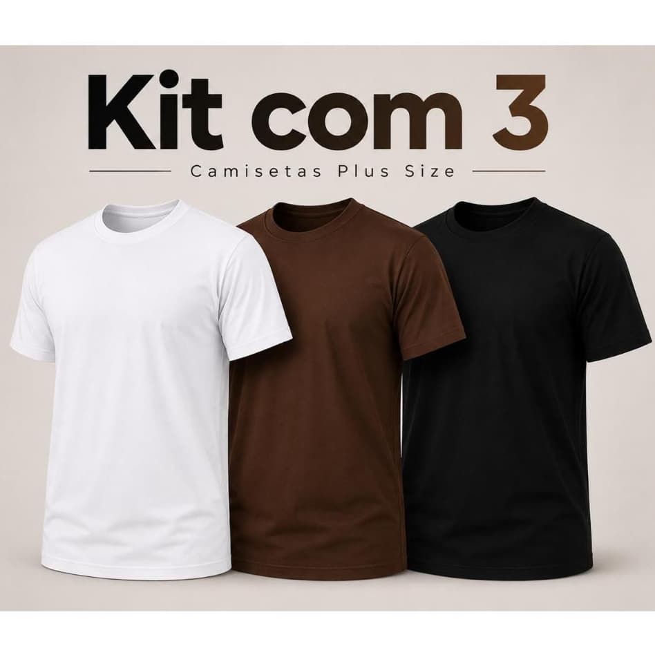 Kit 3 Camiseta Dia a Dia 100% Algodão Básica Premium Lisa Confortável Macia Leve Respirável G1 ao G4