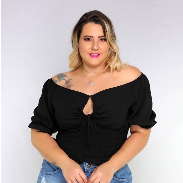 Blusa Plus Size Feminina Ombro a Ombro Com Amarração Na Frente/COD:B19