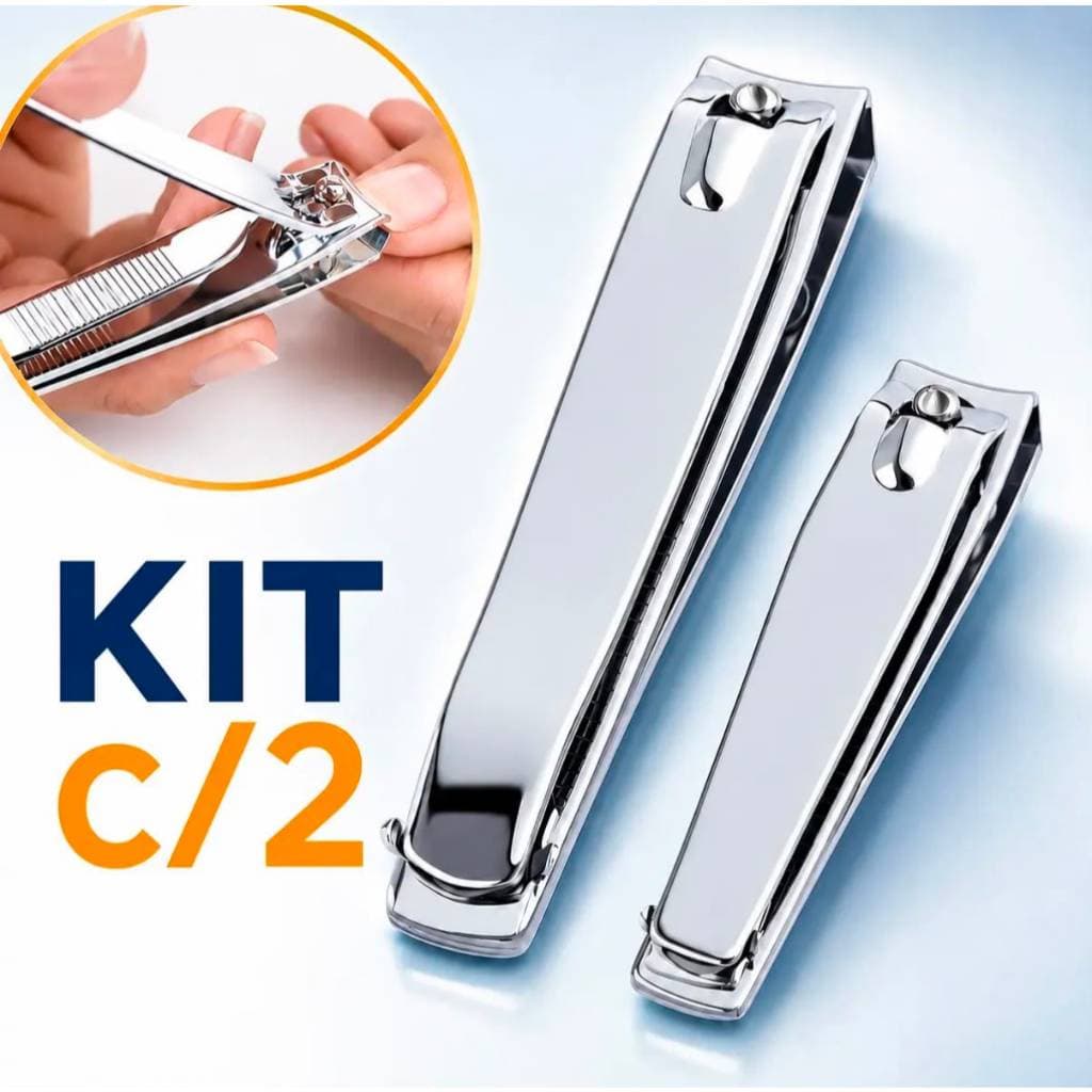 Kit 2 Cortadores de Unha Unissex Grande e Pequeno para Mãos e Pés Manicure Pedicure em Aço Temperado Cromado