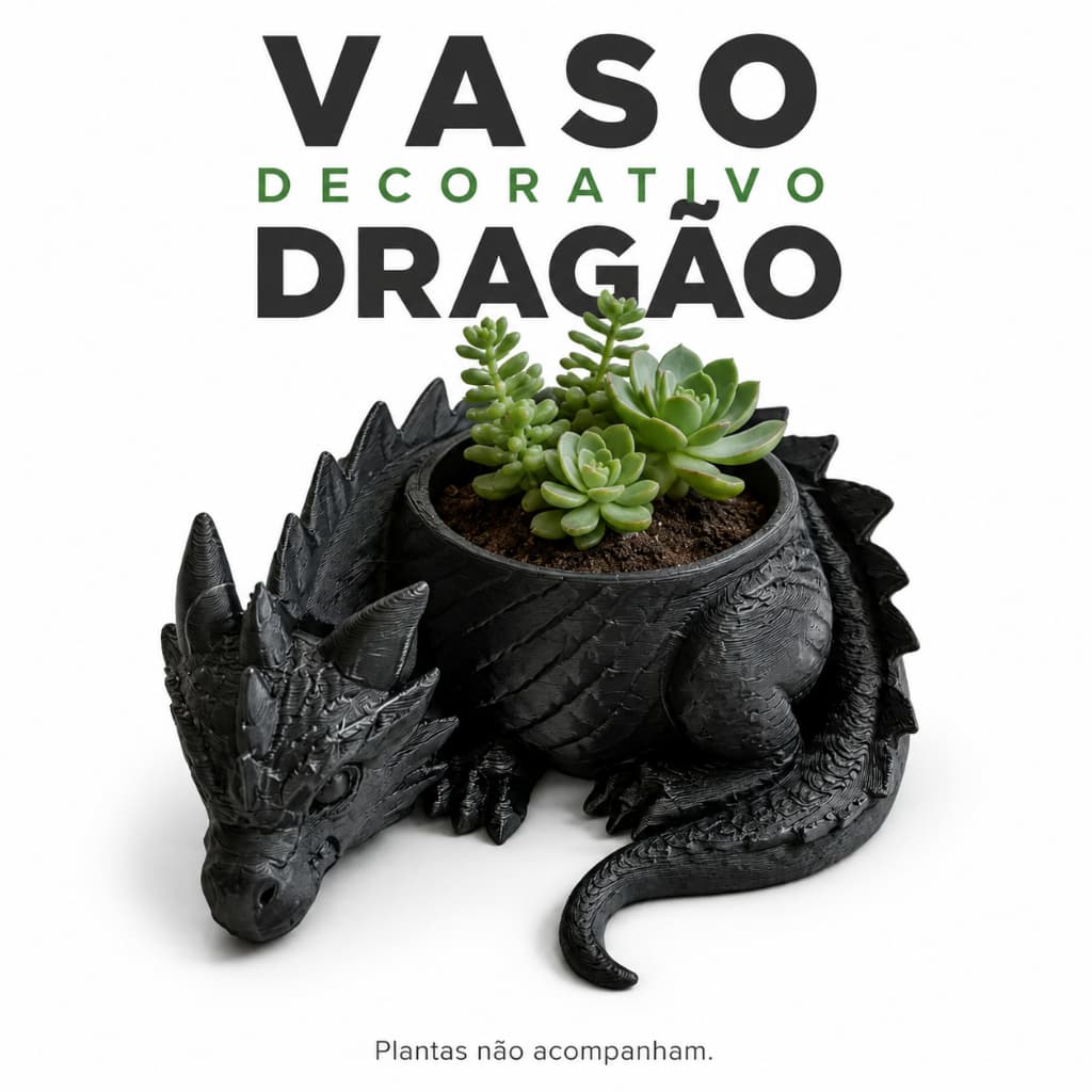 Vaso Dragão Decorativo Cachepot  para Suculentas Cactos Plantas Pequenas Presente Geek Medieval RPG