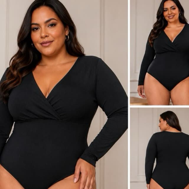 Body Feminino Plus Size Decote V Transpassado Manga Curta Modelagem Acinturada Cruzado Decote V Roupa Social Feminina