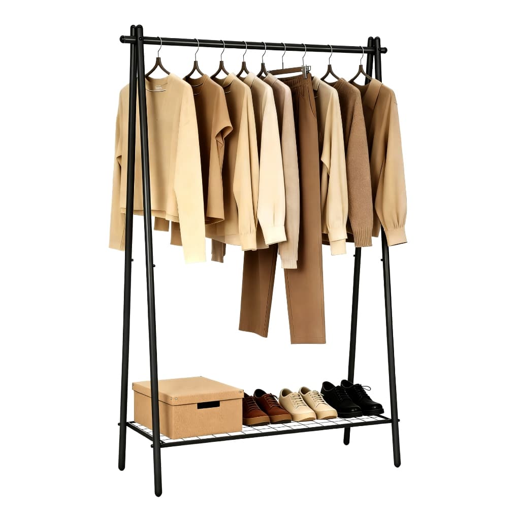 SONGMICS Cabideiro de Aço com Prateleira, Arara de Roupas, Organizador para Quarto, Lavanderia, 33,5x92,5x154cm, Preto