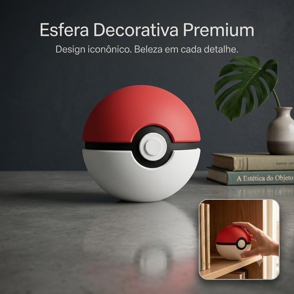 Pokeball em 3D - Mundo Pokemon - Insignias Anime Decoração Colecionável Geek Fã Brinquedo