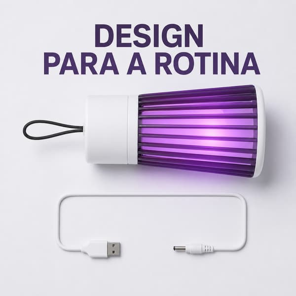 Luminária Mata-Mosquitos UV LED Recarregável USB, Design Portátil e Alça para Pendurar em Quarto, Camping e Varanda