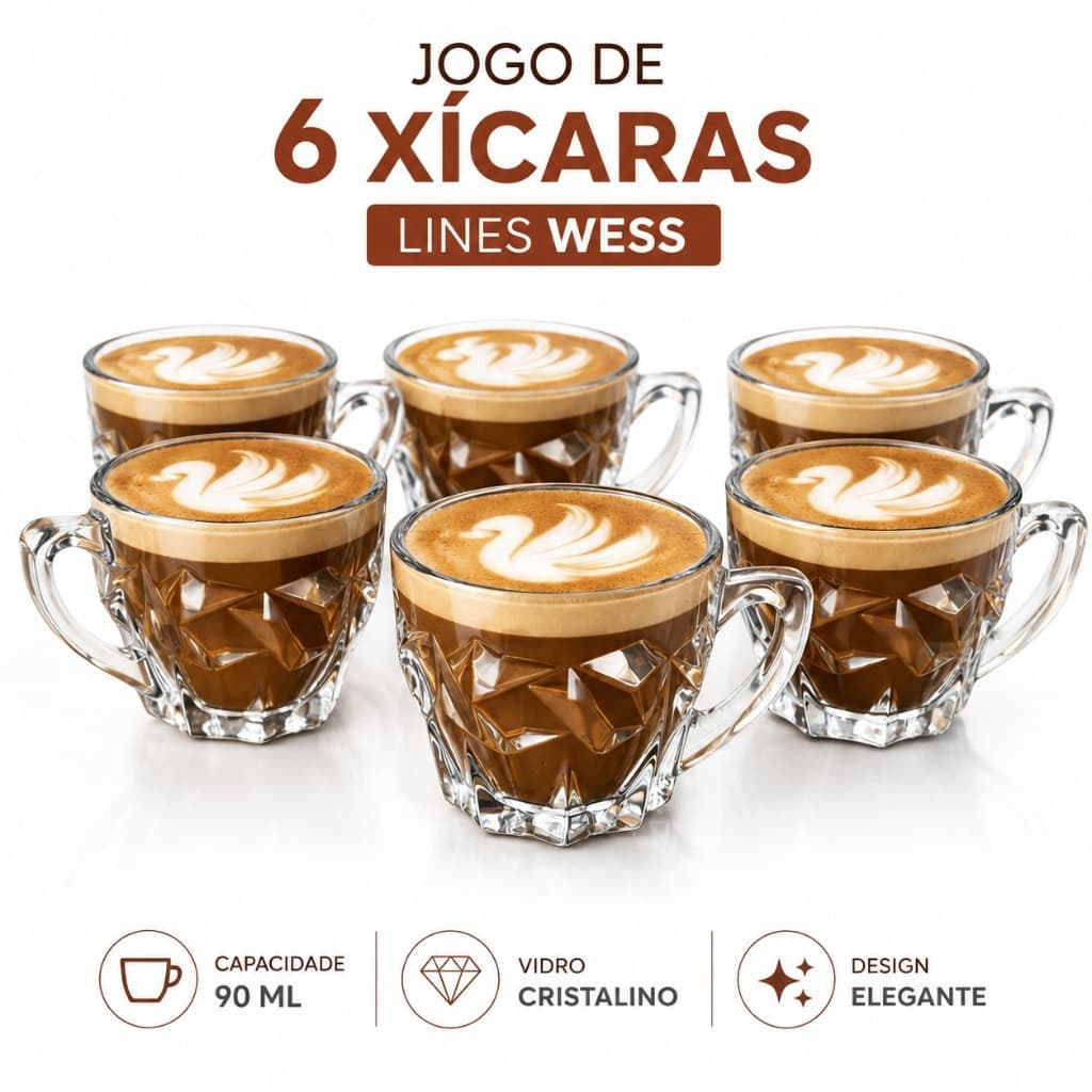Jogo Kit 3 / 6 Xícaras De Vidro Brasiliano 110ml Em Casa Tem Café Expresso Coado Caneca Copo Mesa Posta