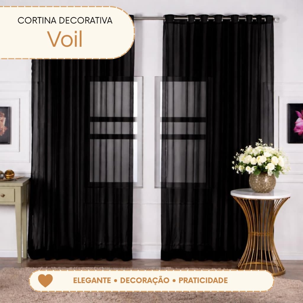 Cortina Voil Transparente 8,00x2,80m 2 Partes Ilhós Cromado Varão 28mm Grandes Janelas 100% Poliéster