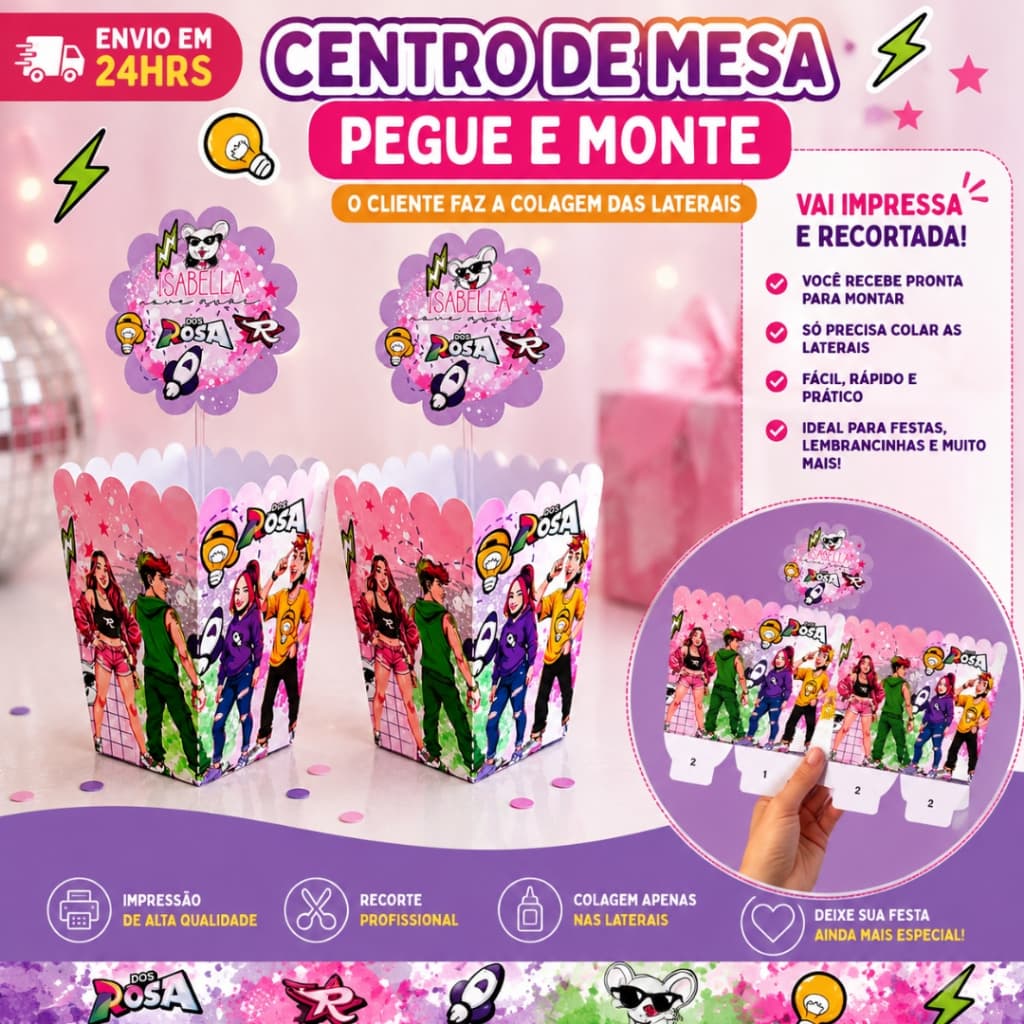 Kit 10 Centro de mesa Os rosas Emily Vick Personalizados /Lembrancinha de Festa /Aniversário PEGUE E MONTE