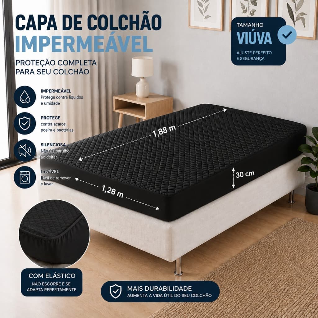 Protetor Capa de Colchão Impermeável Viúva 1,88x1,28m com Elástico Lavável