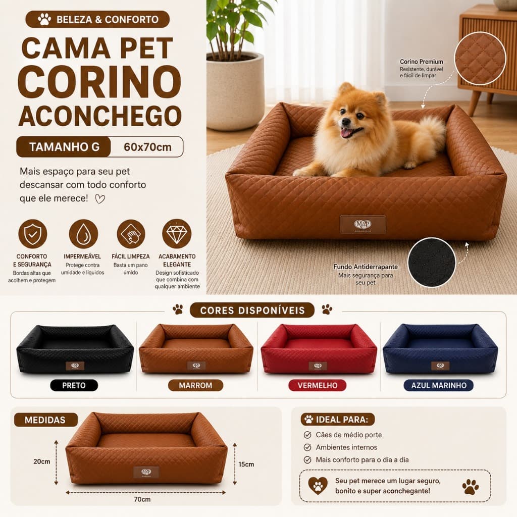 Cama Pet Corino G 60x70cm – Caminha para Cachorro Pequeno e Médio Porte