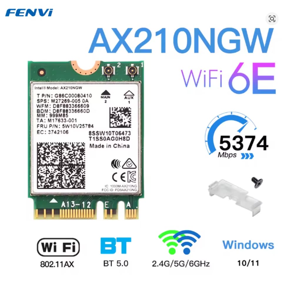 FENVi Intel AX210NGW WiFi 6E 5374Mbps M.2 2230 + Bluetooth 5.0 2.4G/5G/6GHz