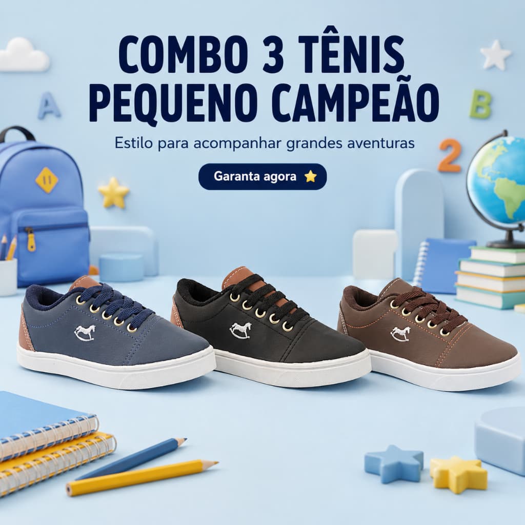 Combo 3 Sapatenis Versatil Menino | Confortável e Estilo Para Todos os Momentos | COMPRE AGORA!